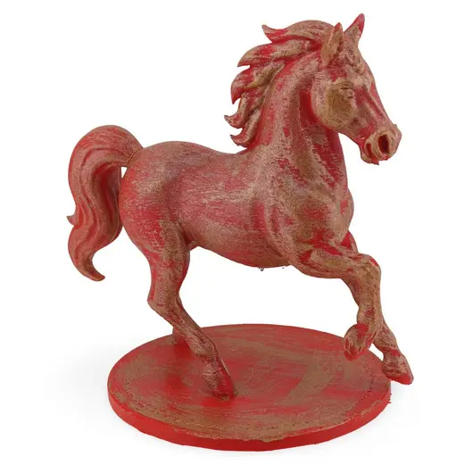 Statueta feng shui Calul de foc rosu cu detalii aurii, 15cm