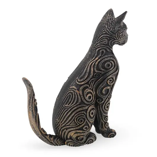Statueta Pisica gravata si antichizata manual - 14,5cm, imagine 2