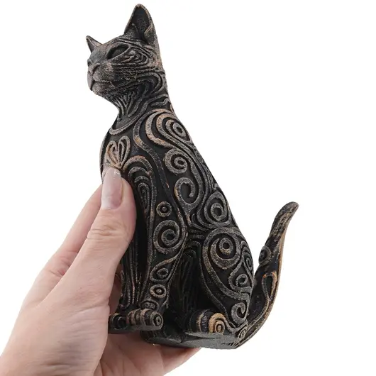 Statueta Pisica gravata si antichizata manual - 14,5cm, imagine 3