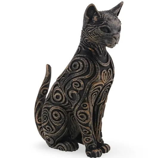 Statueta Pisica gravata si antichizata manual - 14,5cm