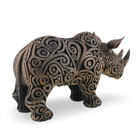 Statueta Rinocer gravata si antichizata manual - 19cm, imagine 2