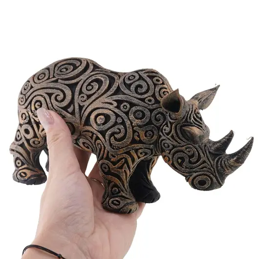 Statueta Rinocer gravata si antichizata manual - 19cm, imagine 3