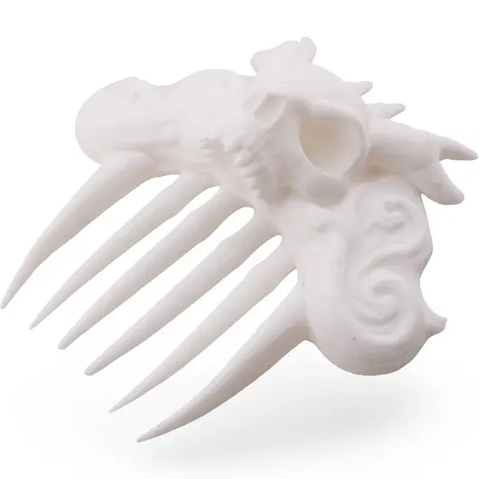 Accesoriu ac de par cu craniu stilizat, 10cm - alb, imagine 2