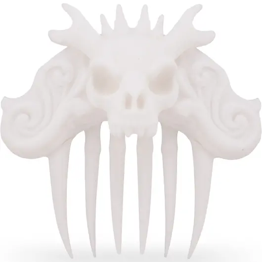 Accesoriu ac de par cu craniu stilizat, 10cm - alb