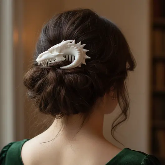 Accesoriu ac de par cu profil de dragon, 10cm - alb, imagine 3