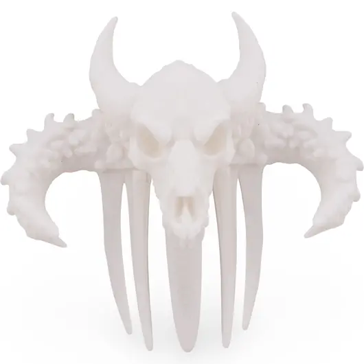 Accesoriu ac de par model craniu de animal cu coarne, 10cm - alb