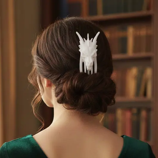 Accesoriu ac de par model craniu de dragon, 11cm - alb, imagine 3