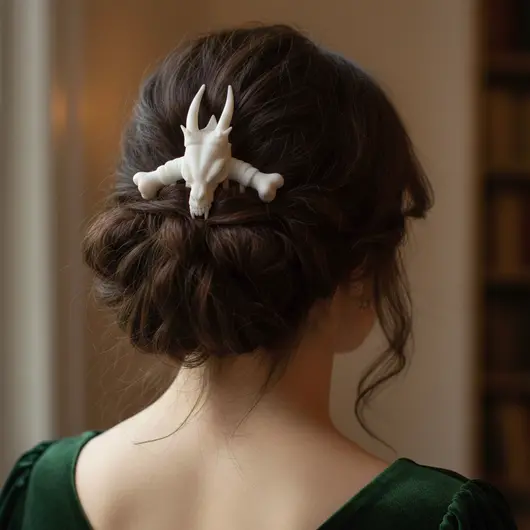 Accesoriu ac de par model craniu de dragon si oase, 10cm - alb, imagine 3