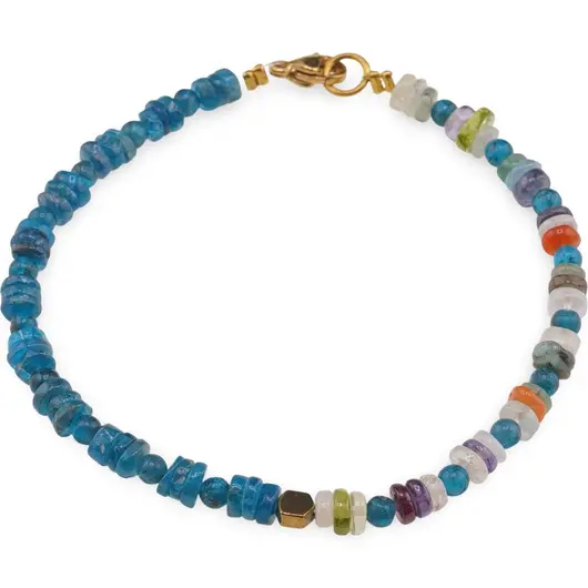 Bratara Apatit si Mix cristale rondele 4mm, Apatit sfere 3mm si Hematit auriu