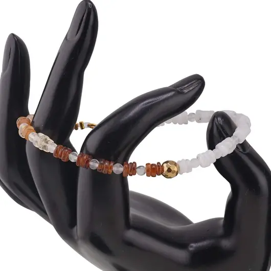 Bratara Granat Hessonit si Piatra lunii rondele 5mm, Piatra lunii sfere 4mm si Hematit auriu, imagine 2