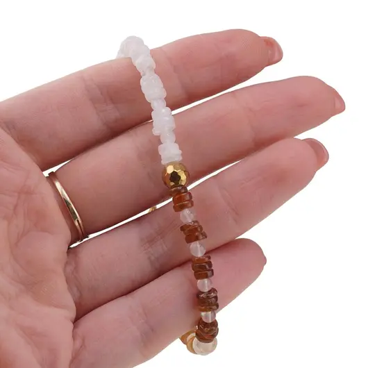 Bratara Granat Hessonit si Piatra lunii rondele 5mm, Piatra lunii sfere 4mm si Hematit auriu, imagine 3