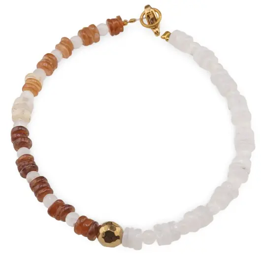 Bratara Granat Hessonit si Piatra lunii rondele 5mm, Piatra lunii sfere 4mm si Hematit auriu