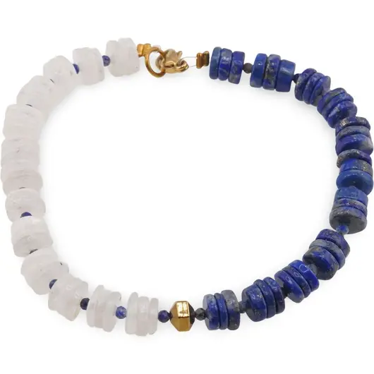 Bratara Lapis Lazuli si Piatra lunii rondele 7mm, Lapis lazuli sfere fatetate 2mm si Hematit auriu