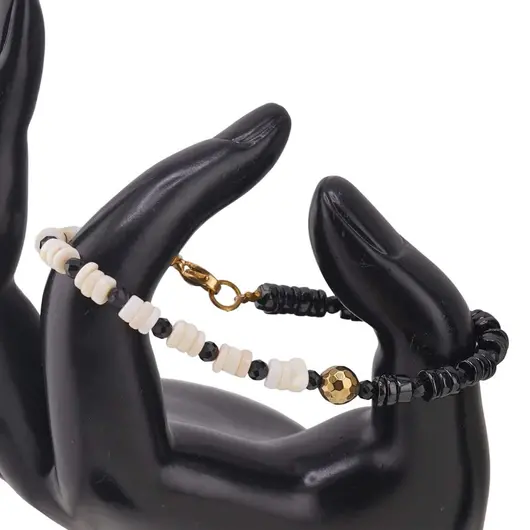 Bratara Opal si Onix negru rondele 5mm, Onix negru sfere fatetate 3mm si Hematit auriu, imagine 2