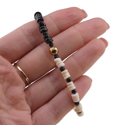 Bratara Opal si Onix negru rondele 5mm, Onix negru sfere fatetate 3mm si Hematit auriu, imagine 3