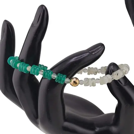 Bratara Prehnit si onix verde rondele 6mm, Prehnit sfere 4mm si Hematit auriu, imagine 2