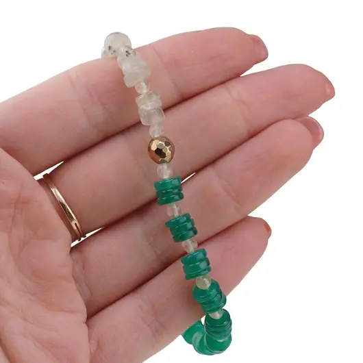 Bratara Prehnit si onix verde rondele 6mm, Prehnit sfere 4mm si Hematit auriu, imagine 3