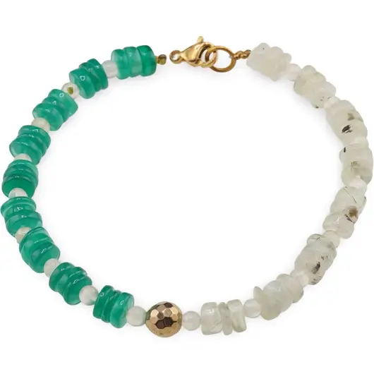 Bratara Prehnit si onix verde rondele 6mm, Prehnit sfere 4mm si Hematit auriu