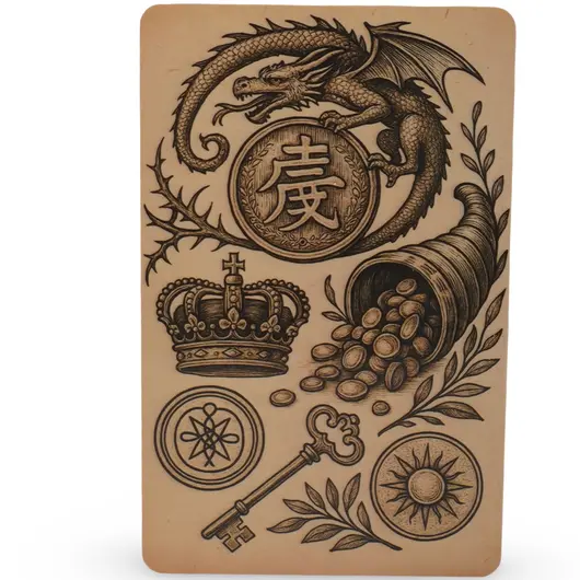 Card amuleta Abundenta regala, Aur, Putere, Autoritate