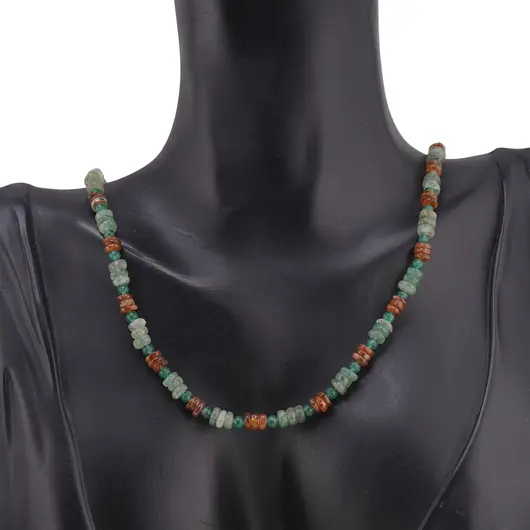 Colier Granat Hessonit si Aventurin rondele 5mm, Aventurin sfere 4mm, imagine 2