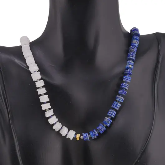 Colier Lapis Lazuli si Piatra lunii rondele 7mm, Lapis lazuli sfere fatetate 2mm si Hematit auriu, imagine 2
