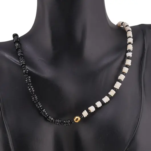 Colier Opal si Onix negru rondele 5mm, Onix negru sfere fatetate 3mm si Hematit auriu, imagine 2