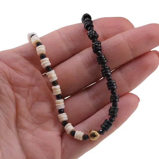 Colier Opal si Onix negru rondele 5mm, Onix negru sfere fatetate 3mm si Hematit auriu, imagine 3