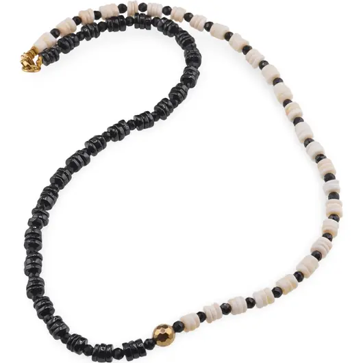 Colier Opal si Onix negru rondele 5mm, Onix negru sfere fatetate 3mm si Hematit auriu