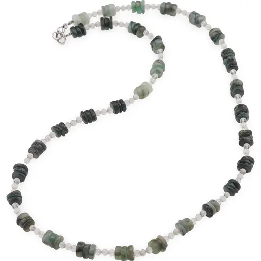 Colier Smarald rondele 6mm si Cristal de stanca sfere fatetate 3mm