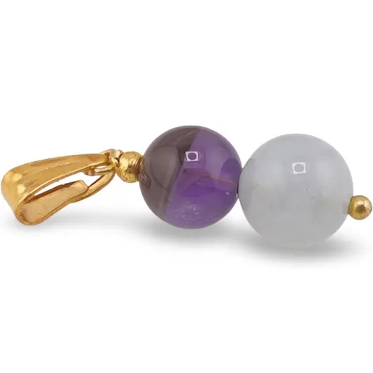 Pandantiv Acvamarin si Ametist sfere 8mm cu metal auriu