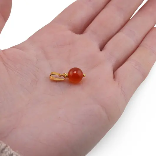 Pandantiv Carneol sfera 8mm cu metal auriu, imagine 3