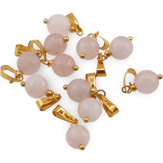 Pandantiv Cuart roz sfera fatetata 8mm cu metal auriu, imagine 2