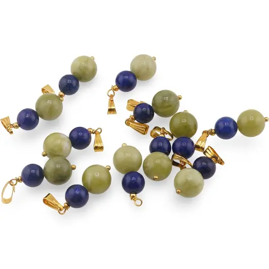 Pandantiv Jad nefrit sfera 10mm si Lapis lazuli sfera 8mm cu metal auriu, imagine 2