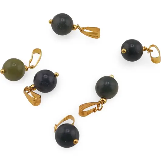 Pandantiv Jad nefrit sfera 8mm cu metal auriu, imagine 2