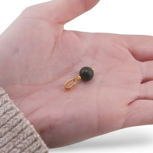 Pandantiv Jad nefrit sfera 8mm cu metal auriu, imagine 3