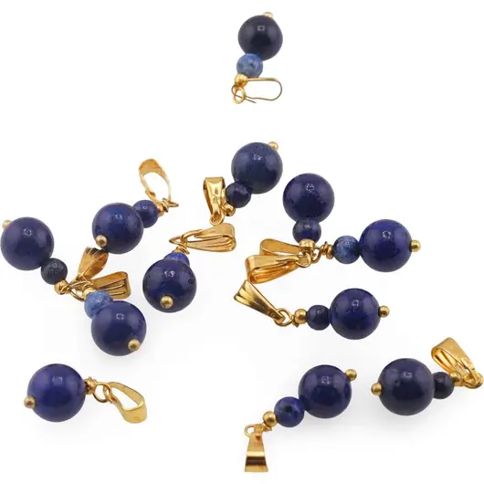 Pandantiv Lapis lazuli sfere 8-4mm cu metal auriu, imagine 2