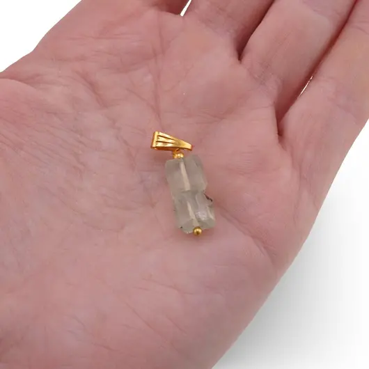 Pandantiv Prehnit fatetat 6-8mm cu metal auriu, imagine 3