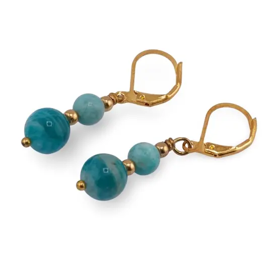 Set cercei si pandantiv Amazonit Rusia sfere cu bumbi aurii, 6-8mm, imagine 2