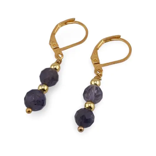 Set cercei si pandantiv Iolith sfere fatetate cu bumbi aurii, 6mm, imagine 2