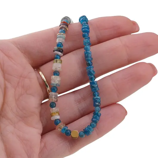 Set colier si bratara Apatit si Mix cristale rondele 4mm, Apatit sfere 3mm si Hematit auriu, imagine 5