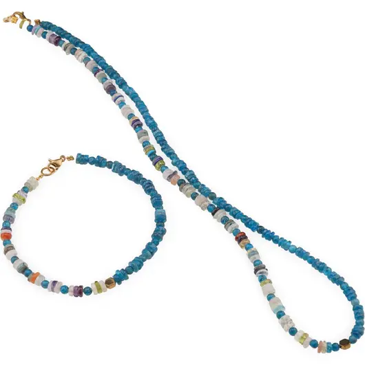 Set colier si bratara Apatit si Mix cristale rondele 4mm, Apatit sfere 3mm si Hematit auriu