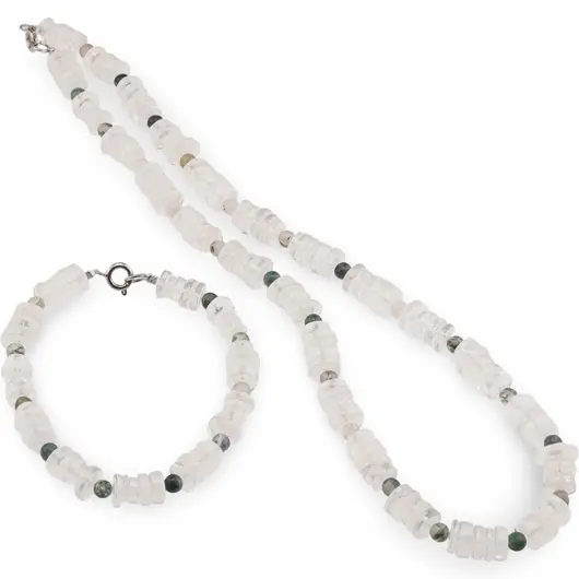 Set colier si bratara Cristal de stanca rondele 5-8mm si Agat de muschi sfere 4mm