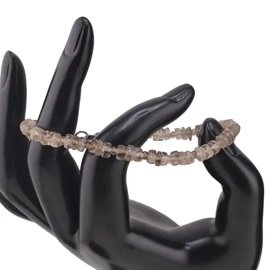 Set colier si bratara Cuart fumuriu rondele 5mm si discuri fatetate 3mm, imagine 2