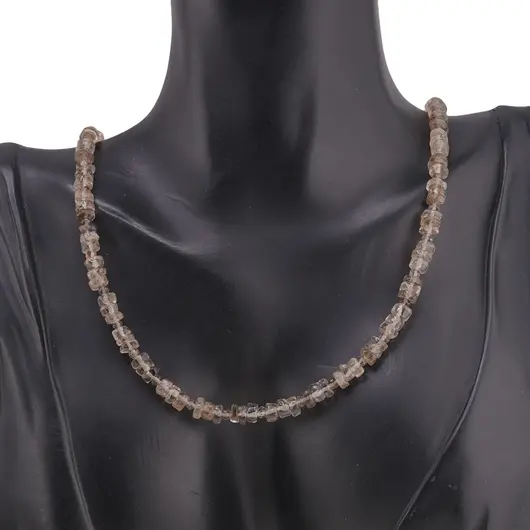 Set colier si bratara Cuart fumuriu rondele 5mm si discuri fatetate 3mm, imagine 3