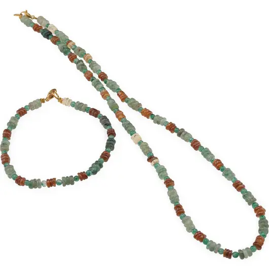 Set colier si bratara Granat Hessonit si Aventurin rondele 5mm, Aventurin sfere 4mm