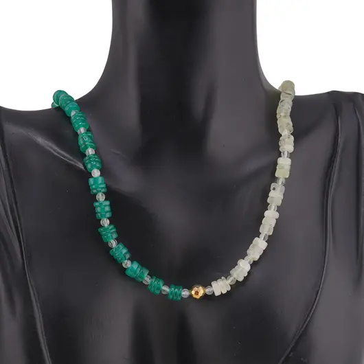 Set colier si bratara Prehnit si onix verde rondele 6mm, Prehnit sfere 4mm si Hematit auriu, imagine 2