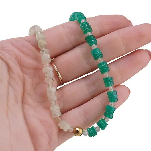 Set colier si bratara Prehnit si onix verde rondele 6mm, Prehnit sfere 4mm si Hematit auriu, imagine 4