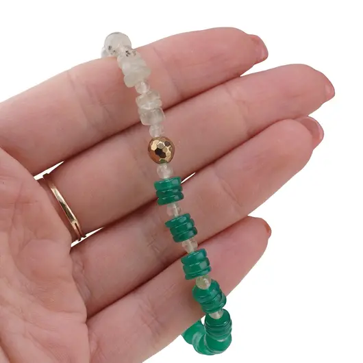 Set colier si bratara Prehnit si onix verde rondele 6mm, Prehnit sfere 4mm si Hematit auriu, imagine 5