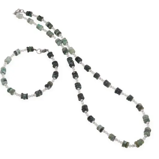 Set colier si bratara Smarald rondele 6mm si Cristal de stanca sfere fatetate 3mm