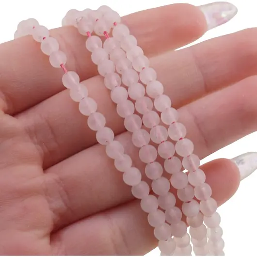 Sirag Cuart roz mat sfere 4mm, 37cm, imagine 3